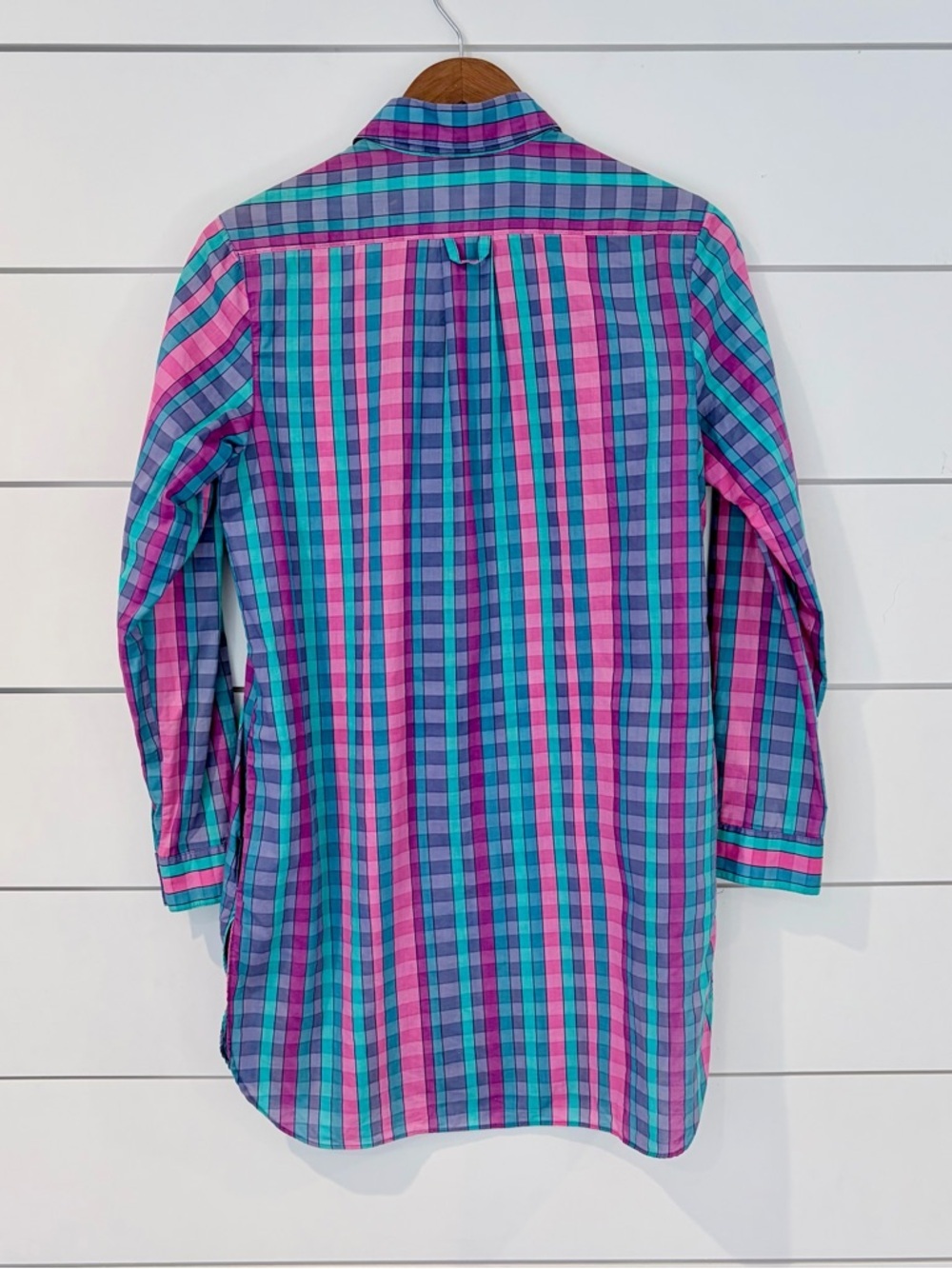 Vintage Gottex Plaid Shirt Dress Cotton Preppy Coastal Core Pockets Womens S - Picture 5 of 9